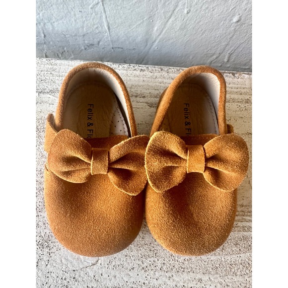 Felix & Flora Baby Toddler Moccasins Shoes faux Suede Bow Tie Brown 7C - Picture 1 of 4